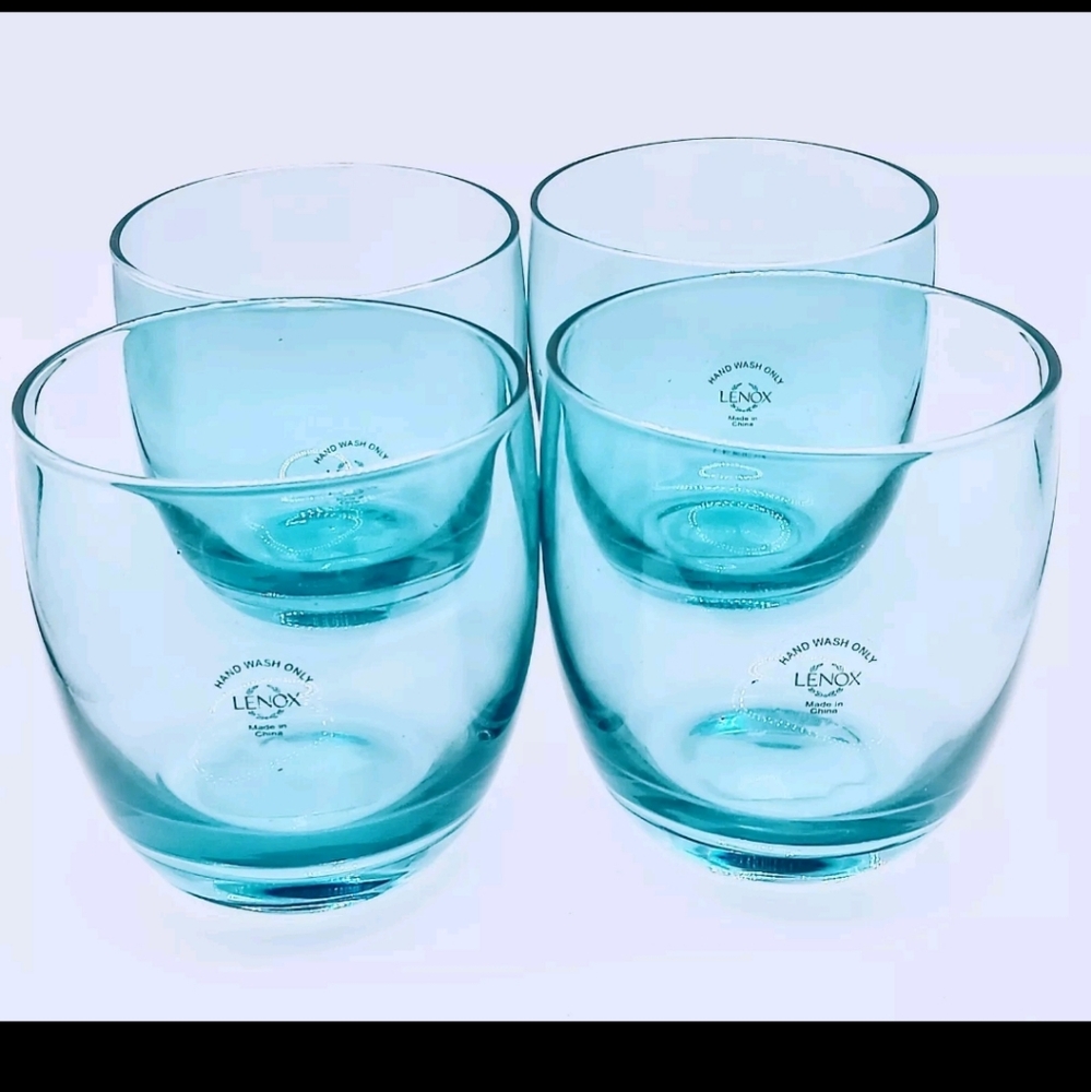 Lenox Valencia Blue Crystal Roly Poly Cocktail Glasses Set Of 4 w/Original Tags